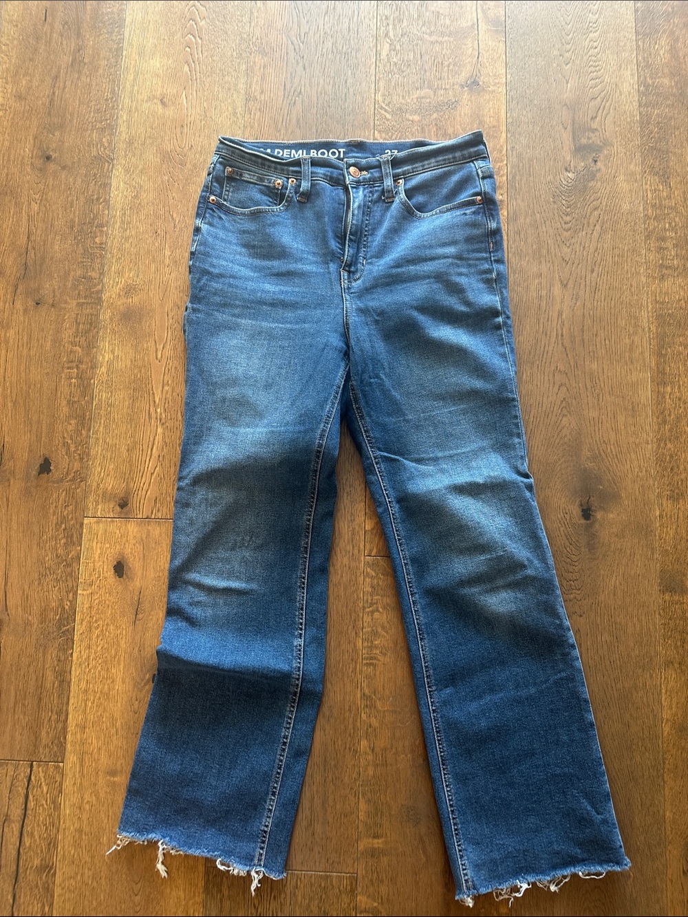 J. Crew Women's Medium Blue Bootcut Jeans with Frayed Hem